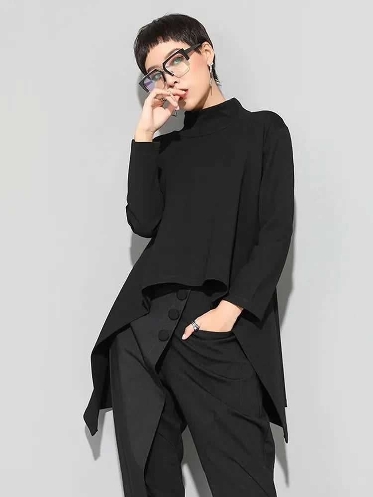 XITAO Vintage Black Turtle Neck T Shirt Women  Kawaii Casual Long Sleeve