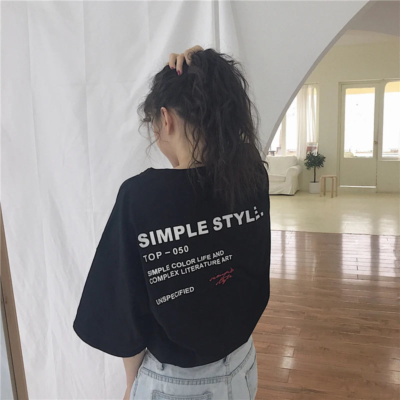 T-Shirts Women Printed Korean Style All-Match Trendy Simple Womens