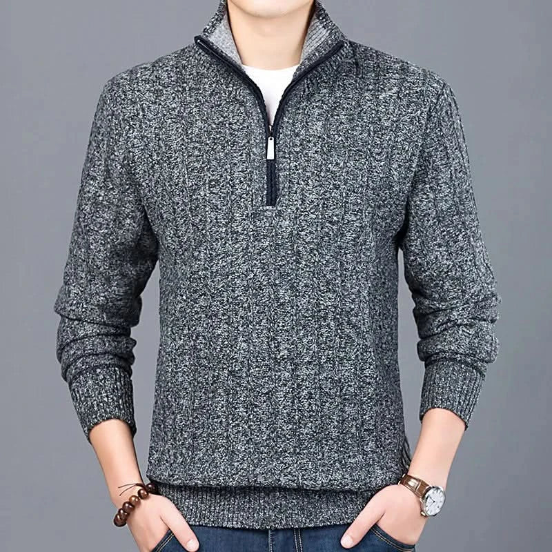 New Winter Men's Sweater Casual Pullover Stand Collar Knitted Half Zip Sweater