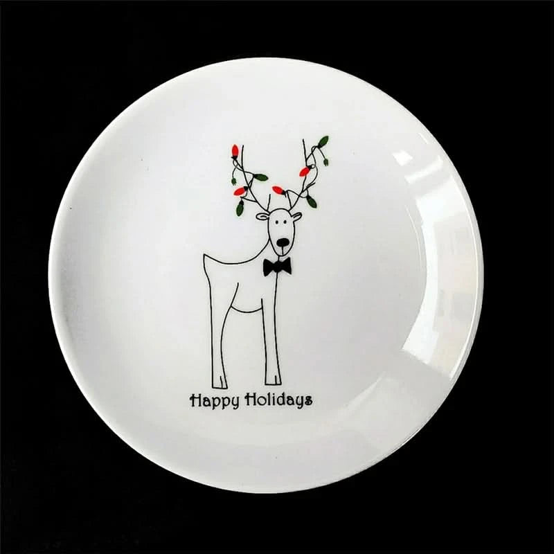 Ceramic Christmas Plate Household Reindeer Dessert Children's Meal Small Cute