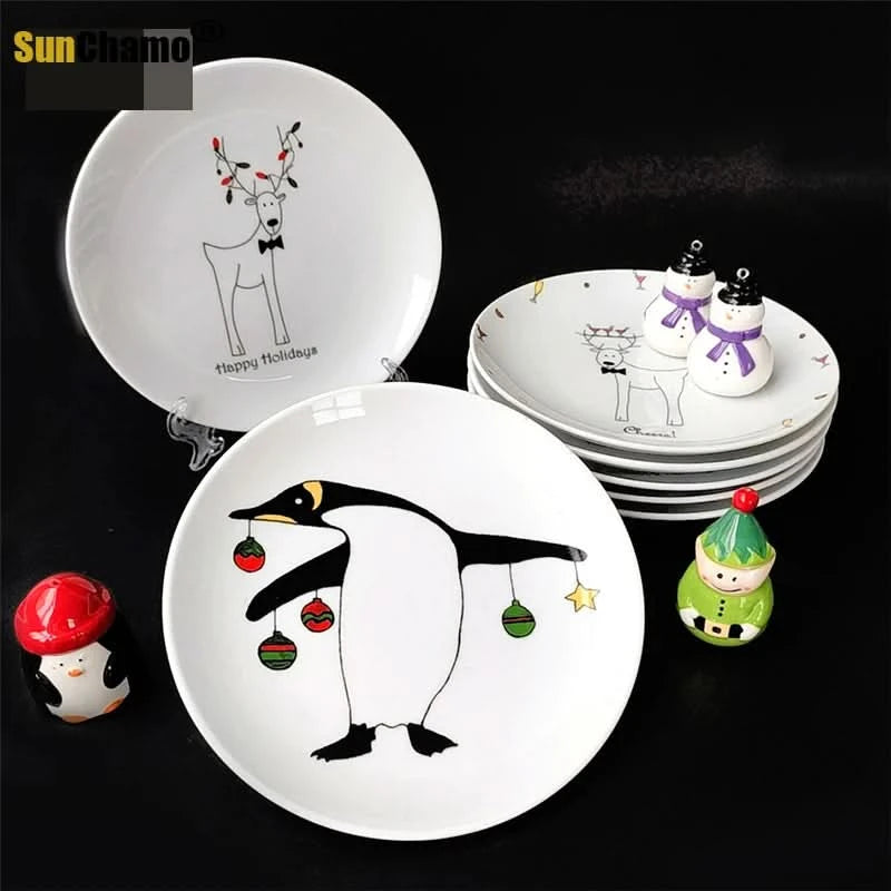 Ceramic Christmas Plate Household Reindeer Dessert Children's Meal Small Cute