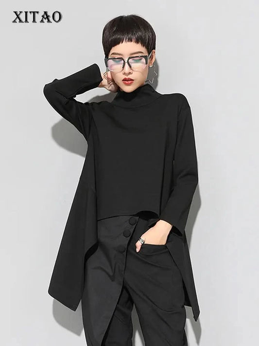 XITAO Vintage Black Turtle Neck T Shirt Women  Kawaii Casual Long Sleeve