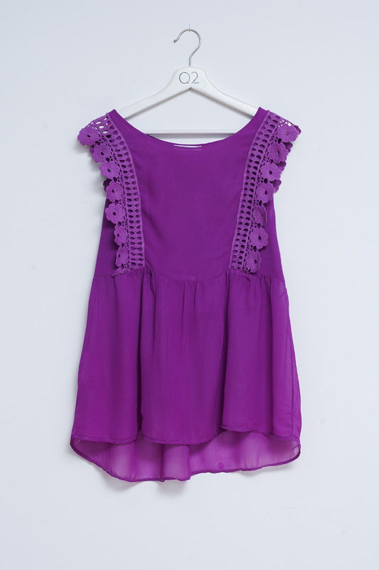 Broderie Frill Detail Top in Purple