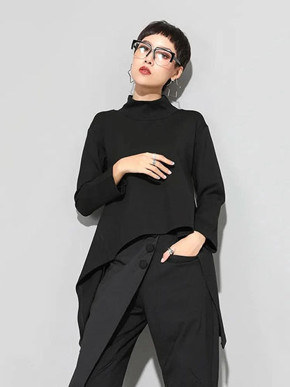 XITAO Vintage Black Turtle Neck T Shirt Women  Kawaii Casual Long Sleeve