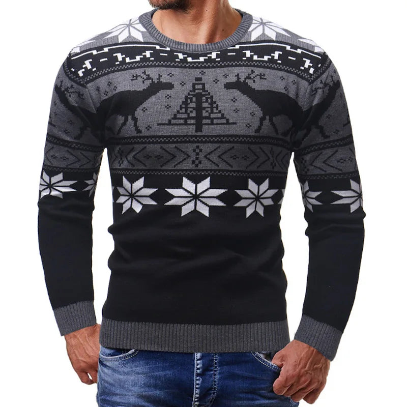 LetsKeep New Ugly Christmas Sweater Men Deer Printed Mens Pullover