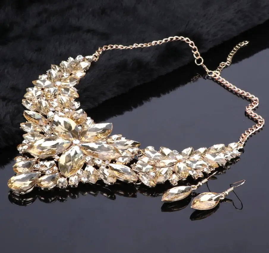 Fashion Crystal Jewelry Sets Bridal Necklace Earrings Sets Wedding Party