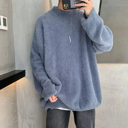 New Mink Velvet Sweater Knitted Solid Sweater Men Clothes Pullover