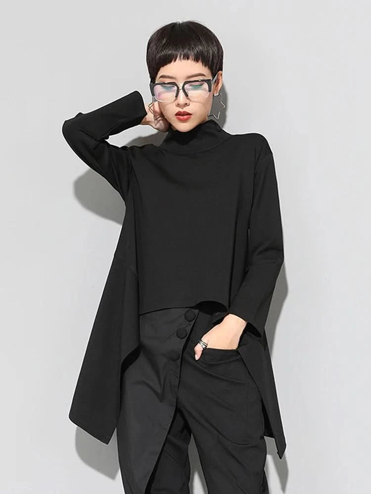 XITAO Vintage Black Turtle Neck T Shirt Women  Kawaii Casual Long Sleeve