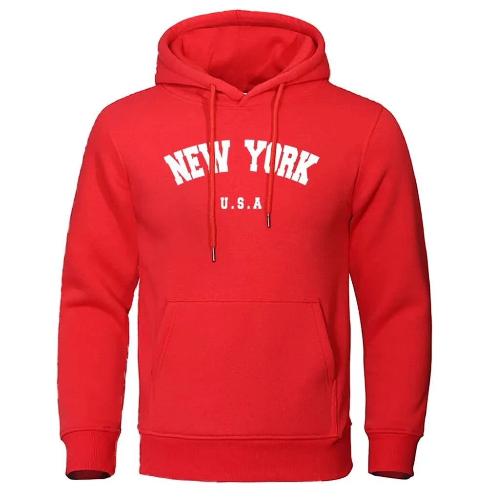 U.S.A NEW YORK City Printed Sweatshirt Fleece Pullovers Oversized Men Hoodies