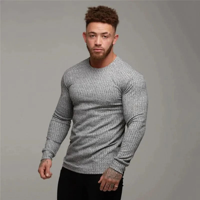 Men's T-Shirt Sweater O-Neck Slim Fit Knittwear Mens Long Sleeve Pullovers