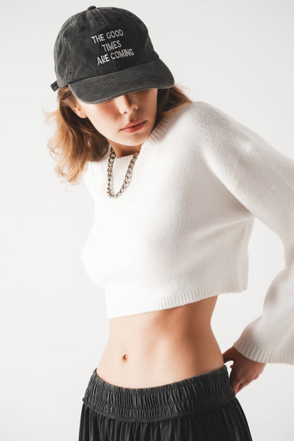 Fluffy Cropped Jumper in Cream