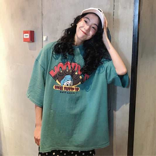 T-Shirts Women Cartoon Printing Leisure Soft Loose Streetwear Tees