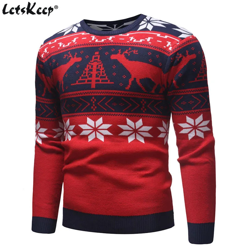 LetsKeep New Ugly Christmas Sweater Men Deer Printed Mens Pullover