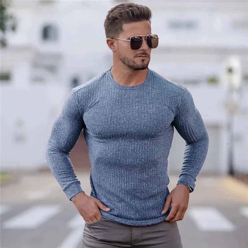 Men's T-Shirt Sweater O-Neck Slim Fit Knittwear Mens Long Sleeve Pullovers