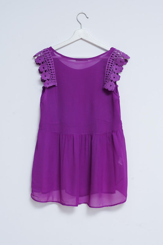 Broderie Frill Detail Top in Purple