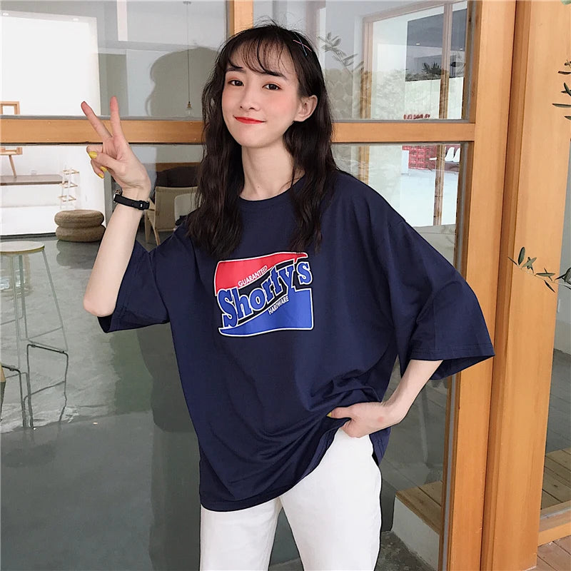 T-Shirts Women Printed Korean Style All-Match Trendy Simple Womens