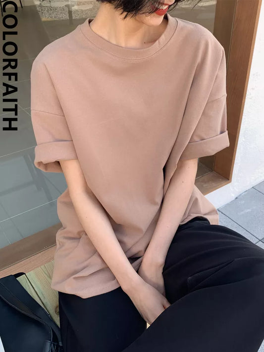 Colorfaith Spring Summer Women 6 Colors T-Shirt  Casual Long Sleeve