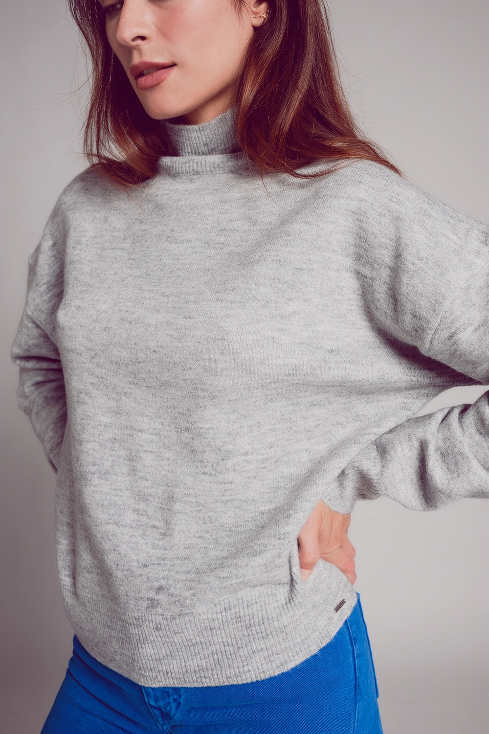 Super Soft High Neck Sweater in Gray