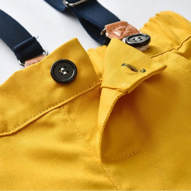 Boy Formal Clothing Suit Shirt Bow Yellow Shorts Belt Clothes Set