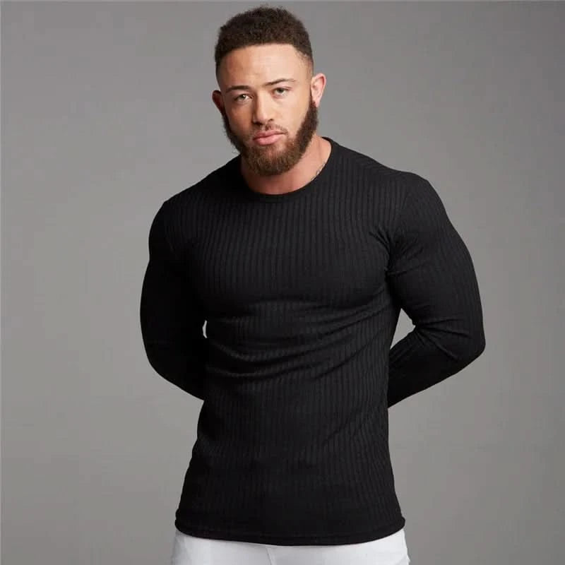 Men's T-Shirt Sweater O-Neck Slim Fit Knittwear Mens Long Sleeve Pullovers