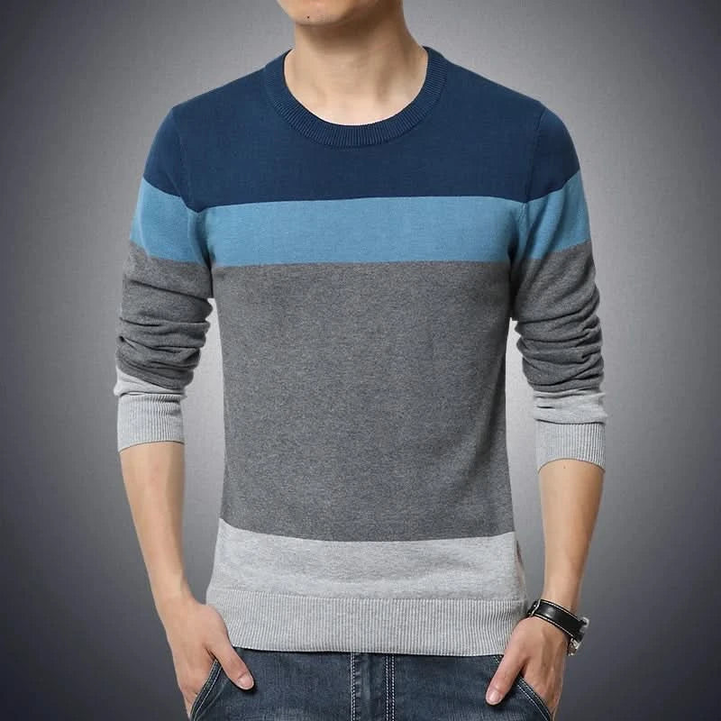 O Neck Striped Slim Fit Knittwear Long Sleeved Sweater Pullover