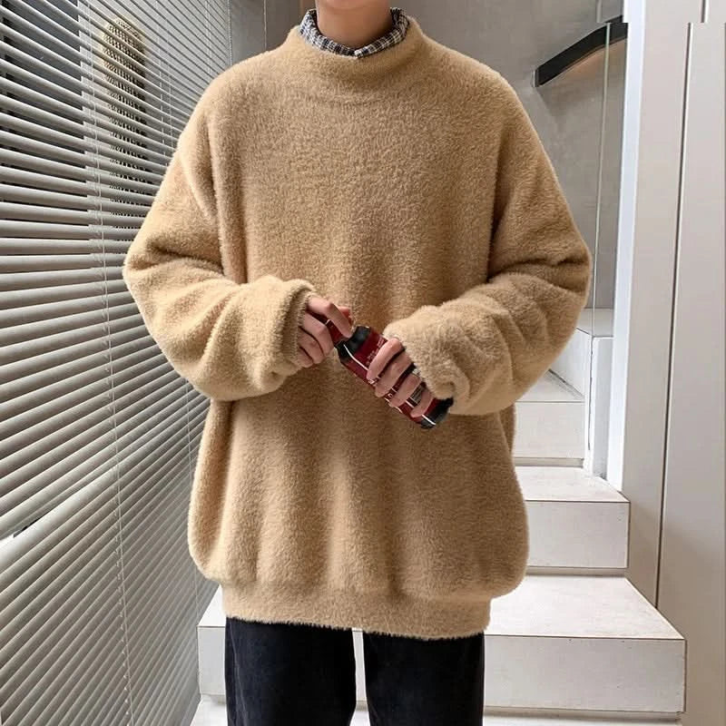 New Mink Velvet Sweater Knitted Solid Sweater Men Clothes Pullover