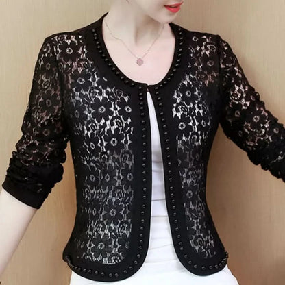 Women Jacket Long Sleeve Black Hollow Lace Jacket Women Fashion Women's Jackets