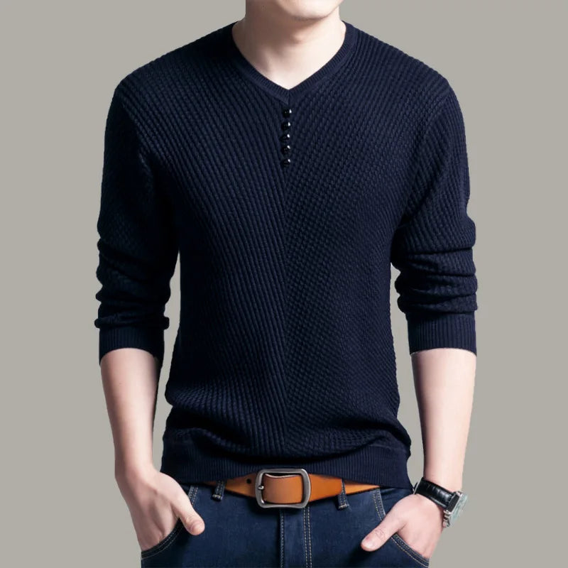 TFETTERS 2024 Men Sweater Casual V-Neck Pullover Men Long Sleeve Sweater