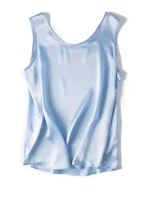 SuyaDream. Women Basic Cozy Tanks, 100%Real Silk, O Neck Sleeveless Chic T Shirt