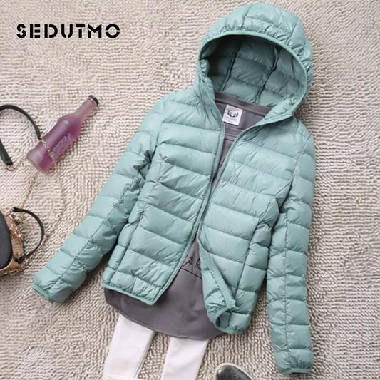 SEDUTMO Winter Womens Jackets Short Ultra Light Duck Down Coat Hooded Puffer