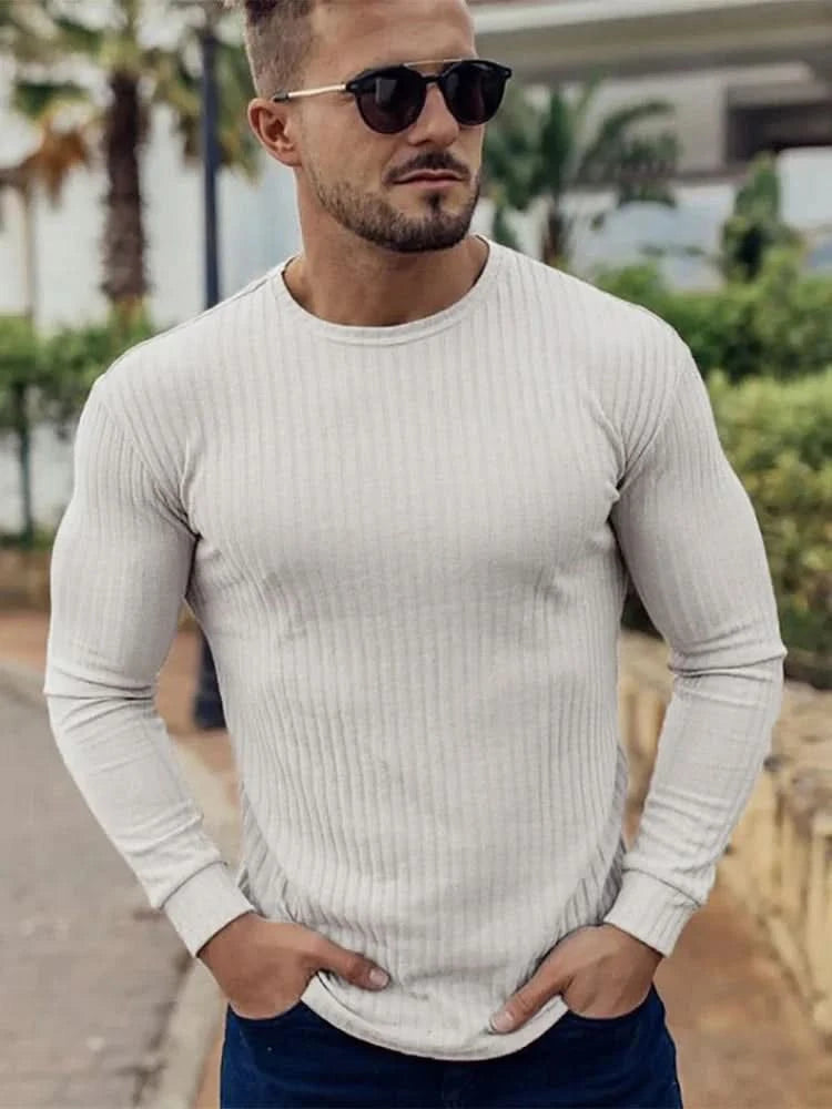 Men's T-Shirt Sweater O-Neck Slim Fit Knittwear Mens Long Sleeve Pullovers