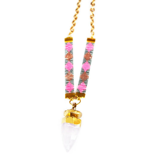 St Tropez Crystal Quartz Necklace - Pink