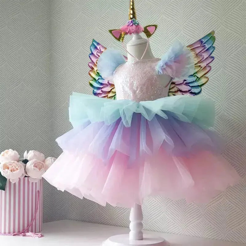 Kids Clothes Summer Fashion Unicorn Rainbow Dress Clothes Sets