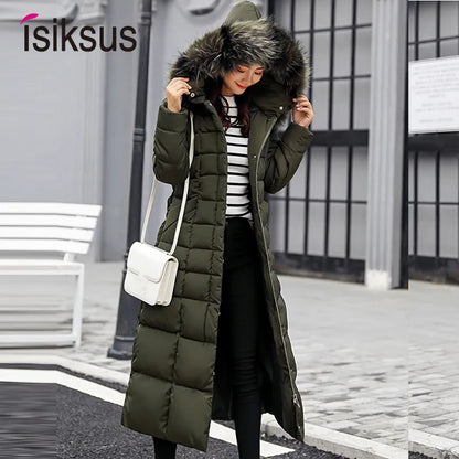 Isiksus Padded Winter 3XL Size Long Quilted Black Hooded Fur Coat Jacket