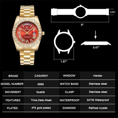 Luxury Crystal Diamond Gold Watch Men Quartz Stainless Steel Men Watches