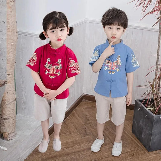 Chinese Kids Clothing Girls Boy Summer Tang Dynasty Suit Hanfu Kids