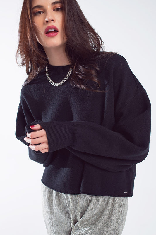 Oversized Sweater With Boatneck in Black