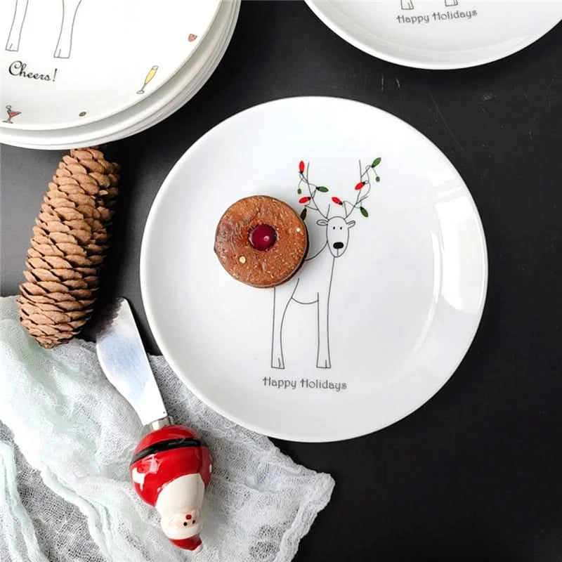 Ceramic Christmas Plate Household Reindeer Dessert Children's Meal Small Cute