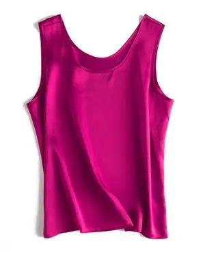 SuyaDream. Women Basic Cozy Tanks, 100%Real Silk, O Neck Sleeveless Chic T Shirt