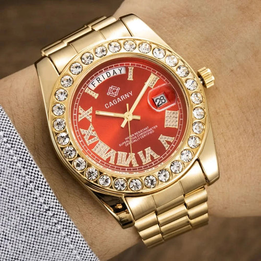 Luxury Crystal Diamond Gold Watch Men Quartz Stainless Steel Men Watches