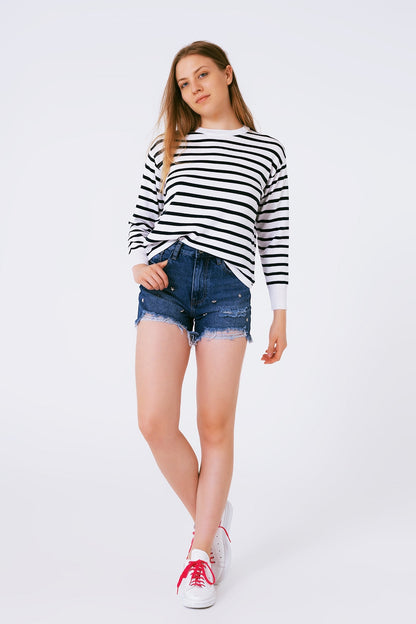 Round Neck Jumper in Navy Stripe