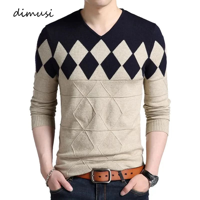 DIMUSI Winter Mens Pullover Turtleneck Casual V-Neck Clothing 3XL