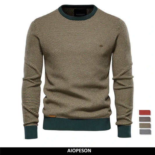 AIOPESON Cotton Spliced Pullovers Sweater Men Casual Warm O-Neck