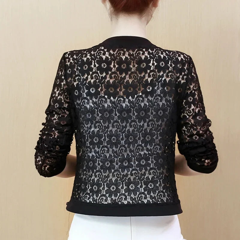 Womens Jackets and Coats Long Sleeve Beading Hollow Lace Women Jacket