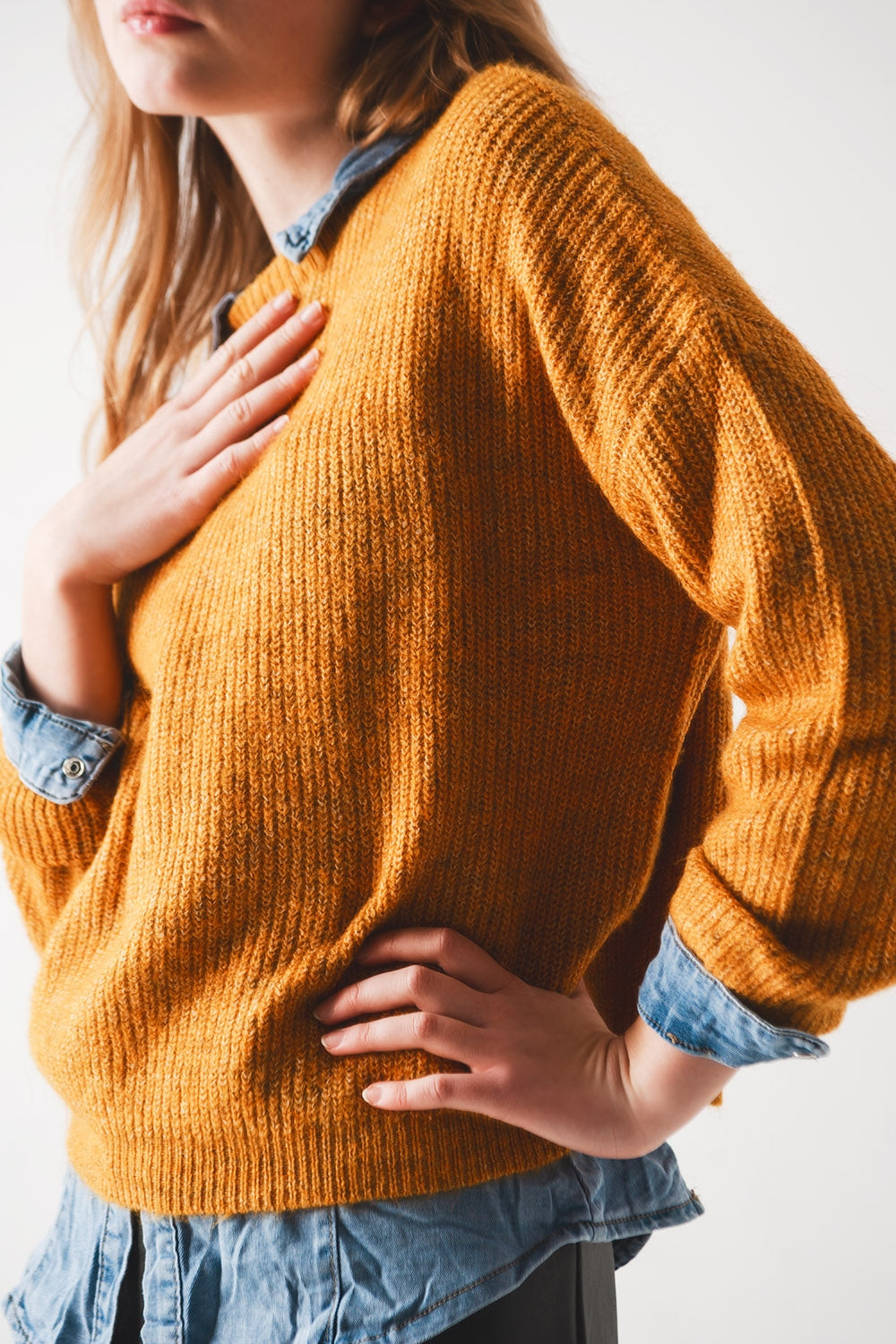 Ribbed Knitted Sweater in Mustard