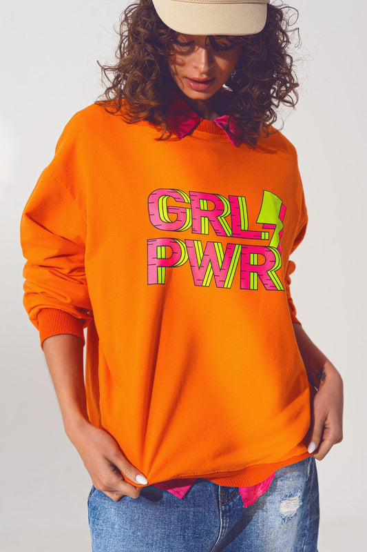 GRL PWR Text Sweatshirt in Orange