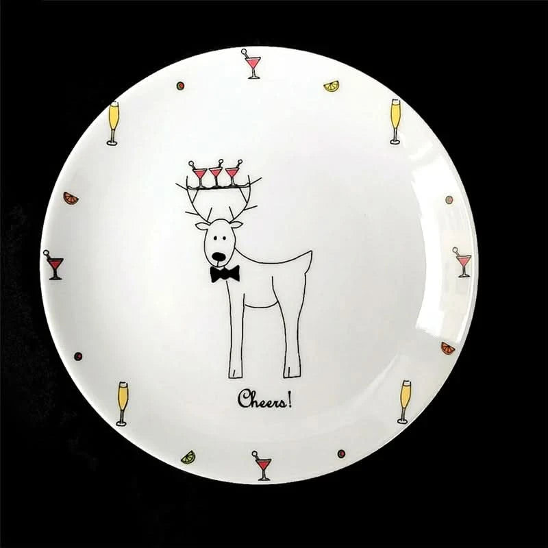 Ceramic Christmas Plate Household Reindeer Dessert Children's Meal Small Cute