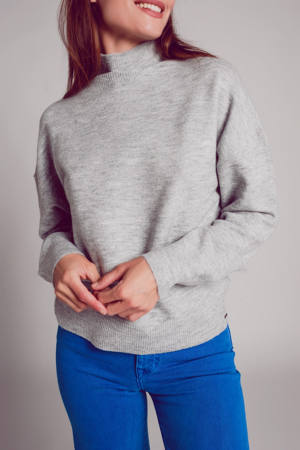 Super Soft High Neck Sweater in Gray