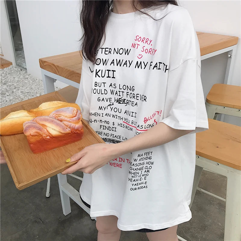 T-Shirts Women Printed Korean Style All-Match Trendy Simple Womens