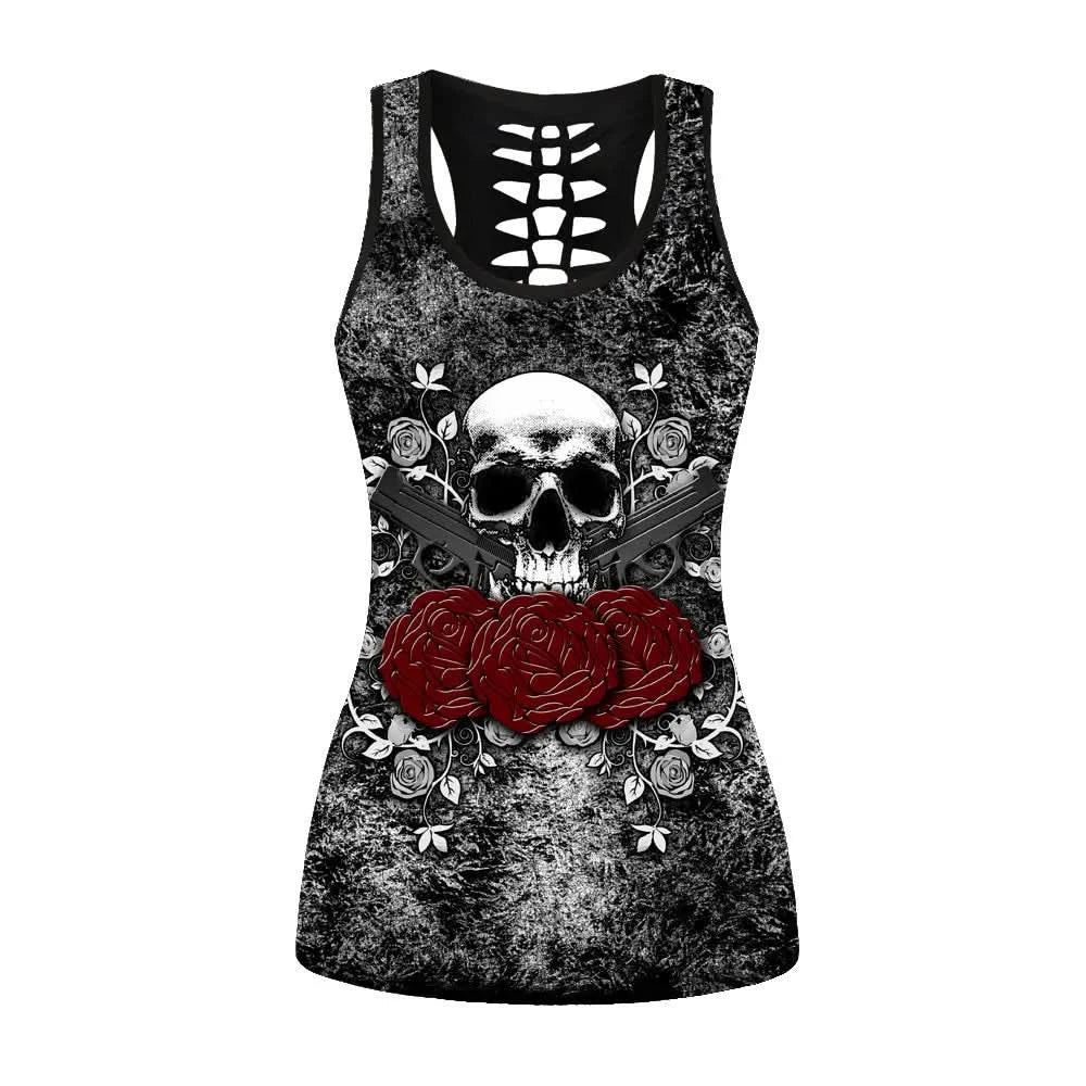 [You're My Secret] Gothic Tank Top Women Banshee Mask Rose Print Sleeveless Top